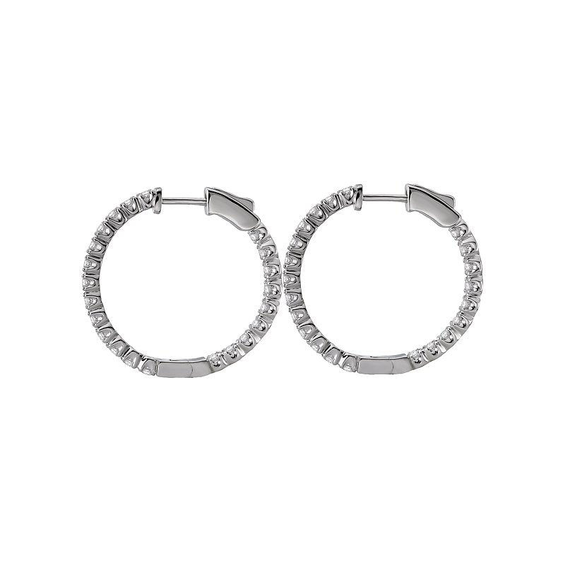 Luxora 14K White Gold Diamond Hoop Earrings - Round Cut 2.0 Carat Total Weight