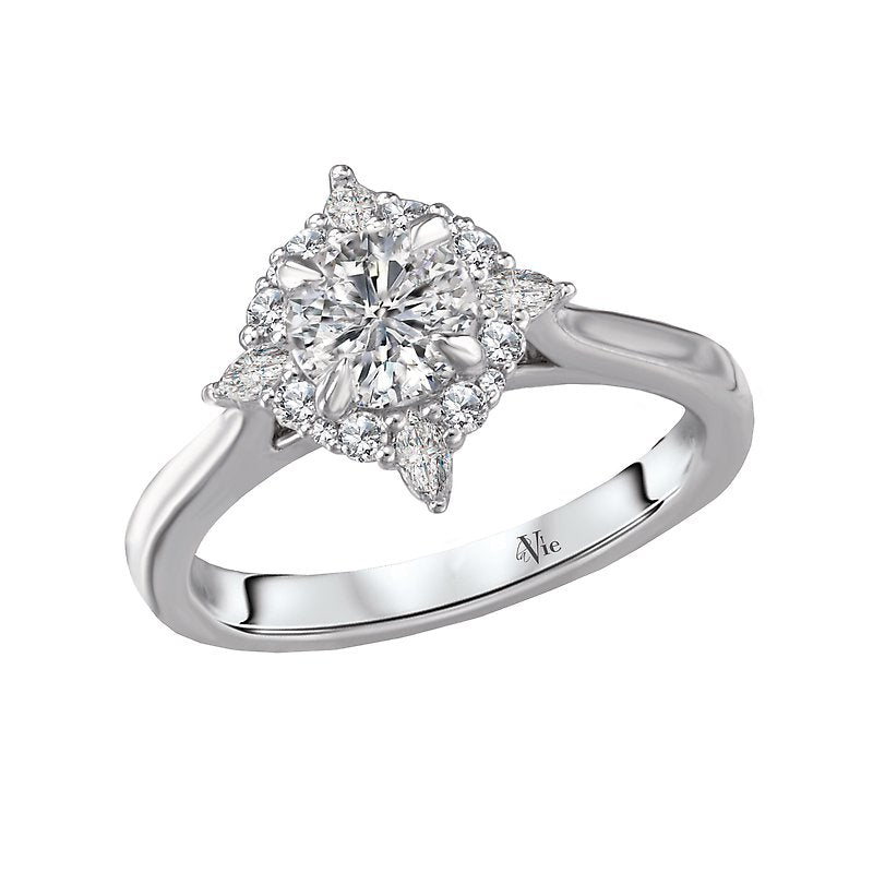 Glemera Halo Semi Mount Ring - 14K White Gold Round & Marquise Diamond Engagement Ring