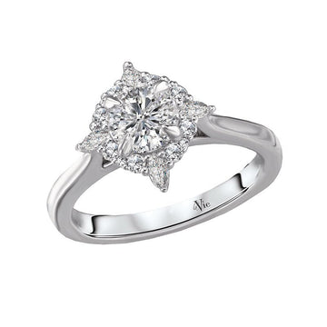 Glemera Halo Semi Mount Ring - 14K White Gold Round & Marquise Diamond Engagement Ring