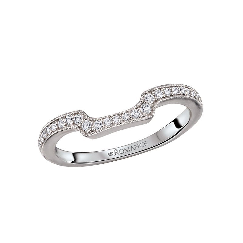 Orbelle 14K White Gold Curved Wedding Band with Round Diamonds and Milgrain Detail
