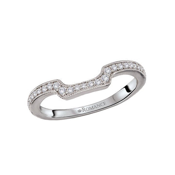 Orbelle 14K White Gold Curved Wedding Band with Round Diamonds and Milgrain Detail
