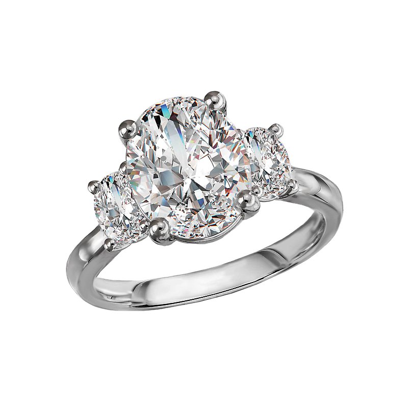 Lab Grown Diamond 3-Stone Oval Semi-Mount Engagement Ring in 14K White Gold