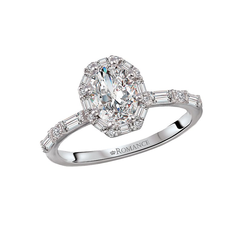 Orbelle Diamond Semi-Mount Halo Engagement Ring | 14K White Gold Oval Shape