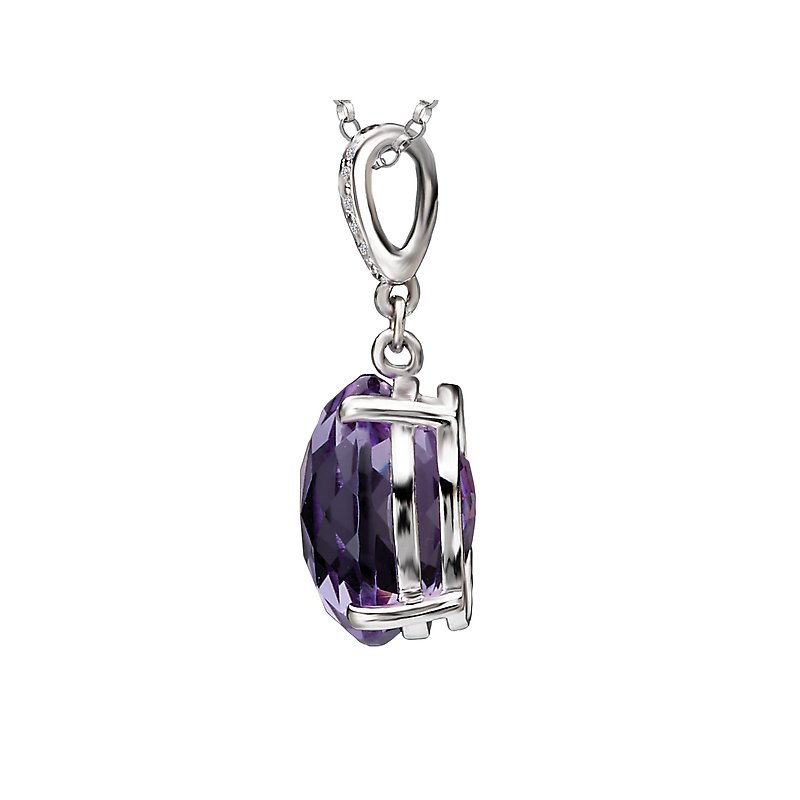 Luxora Oval Amethyst Gemstone Pendant in 14K White Gold with Round Diamond Accents