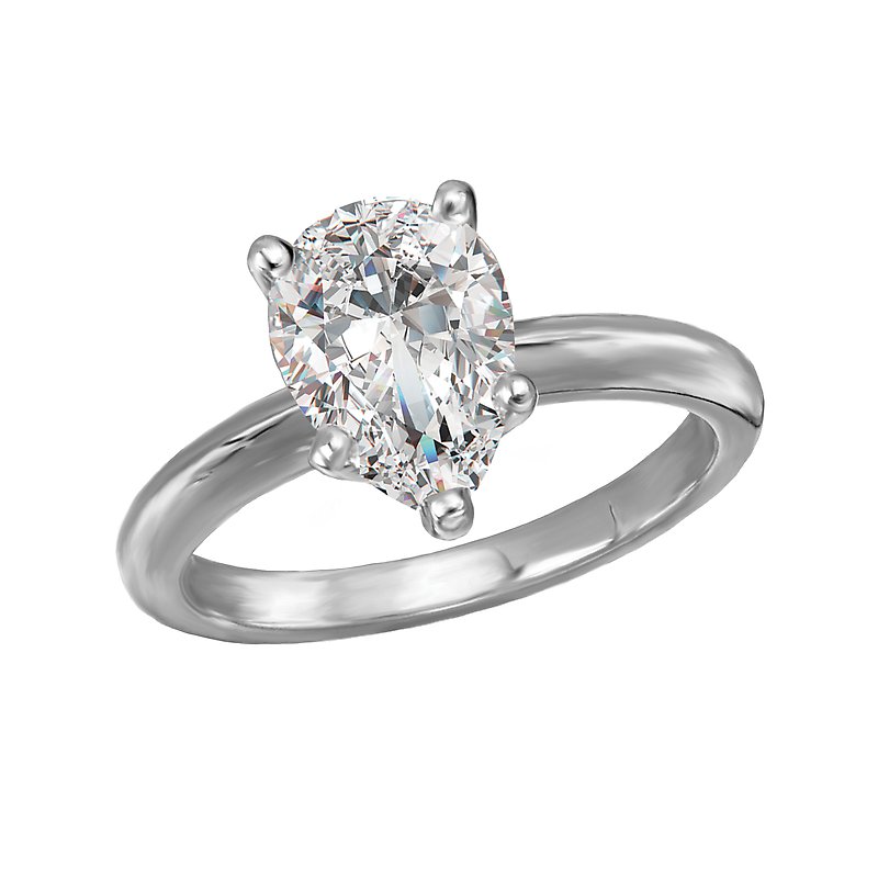 Glemera Solitaire Semi-Mount Diamond Engagement Ring - 14K White Gold Pear Shape 1.5 Carat