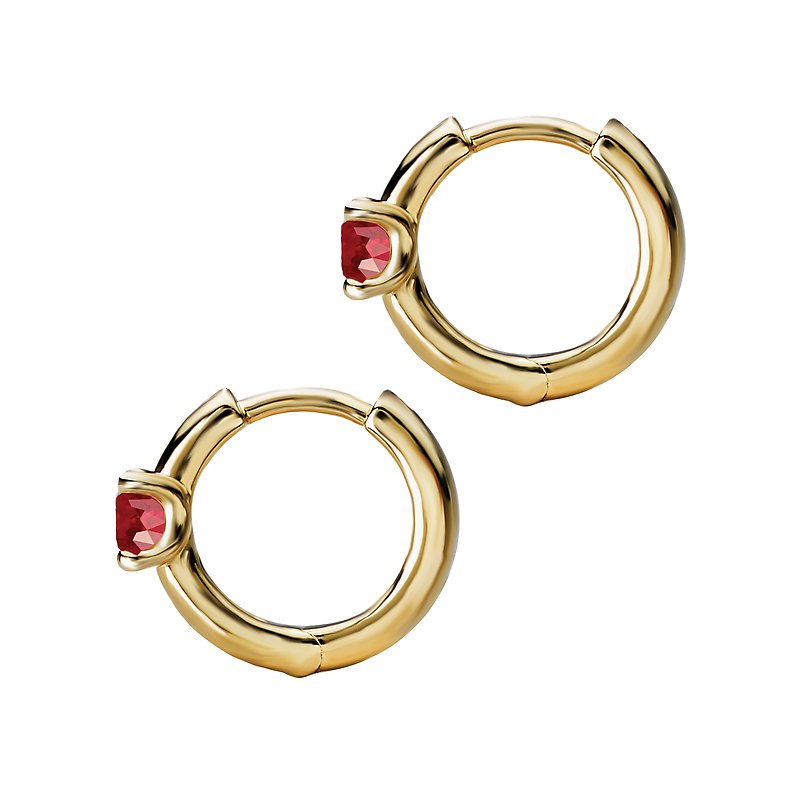 Luxora 14K Yellow Gold Ruby Huggie Earrings