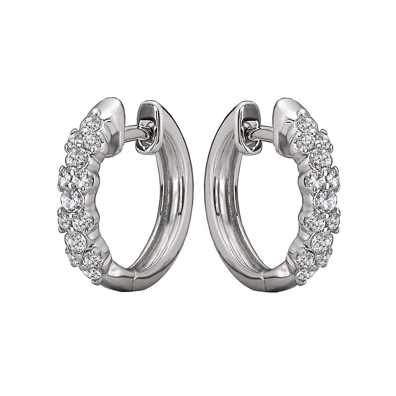 Luxora Diamond Huggie Hoop Earrings | 14K White Gold Round Cut Diamond Earrings