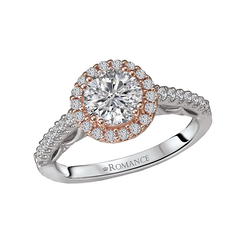 Orbelle Two Tone Diamond Halo Semi-Mount Ring in 14kt White and Rose Gold