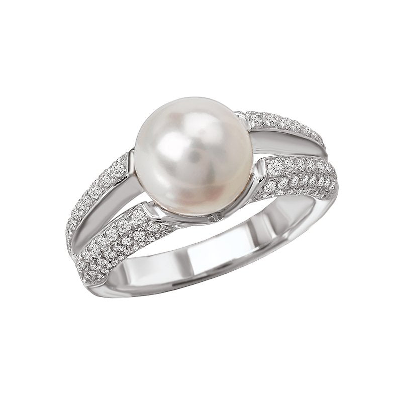 Luxora 14K White Gold Diamond and Freshwater Cultured Pearl Ring