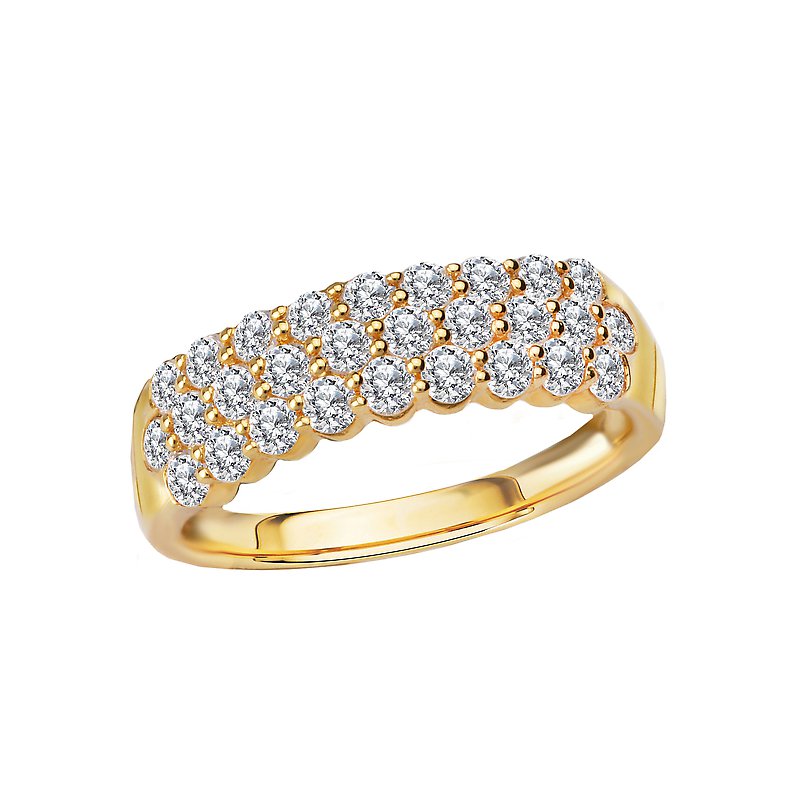 Luxora Triple Row Diamond Ring - 14K Yellow Gold Ladies Fashion Ring