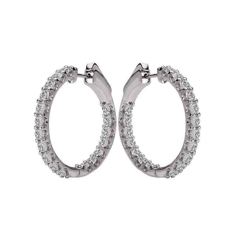 Luxora 14K White Gold Diamond Classic Hoop Earrings