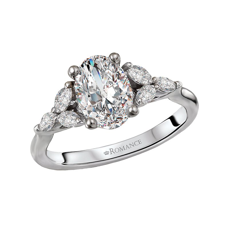 Orbelle Diamond Semi-Mount Engagement Ring | 14K White Gold Oval Cut
