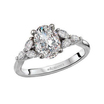 Orbelle Diamond Semi-Mount Engagement Ring | 14K White Gold Oval Cut