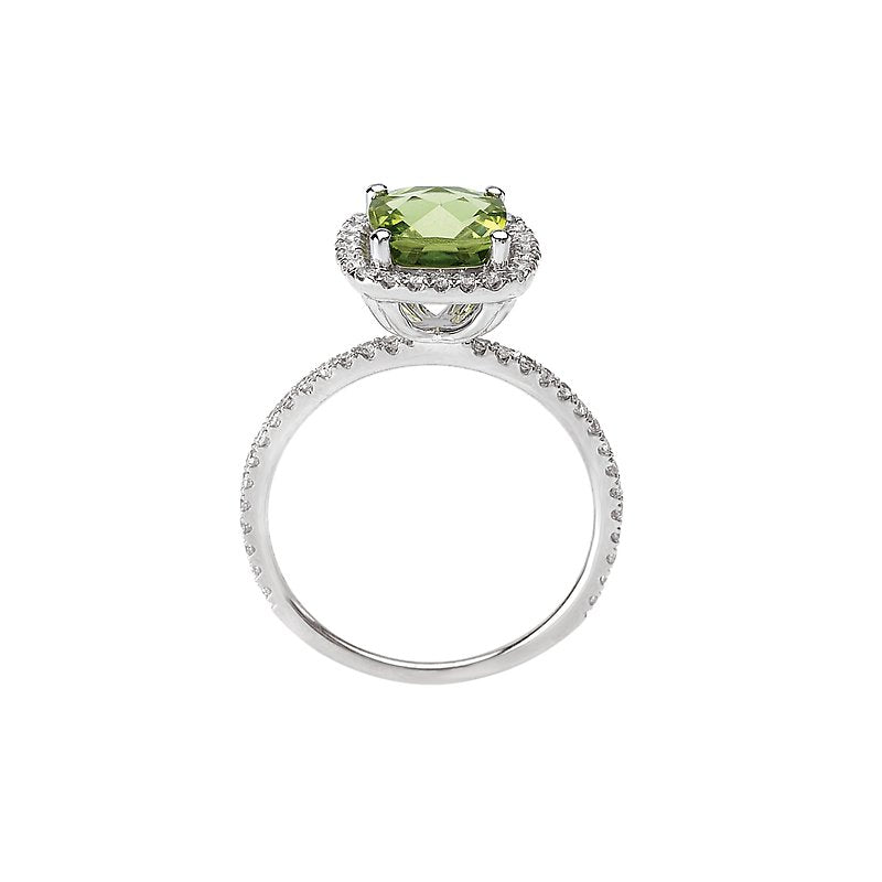 Luxora Halo Peridot Ring in 14K White Gold with Diamond Halo (D.1/4 CTW)