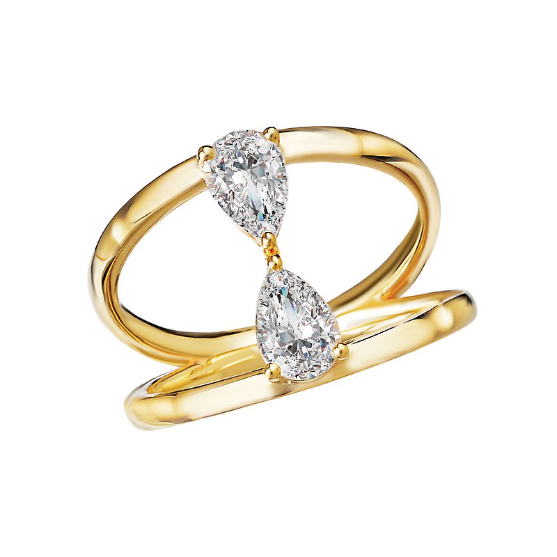 14K Yellow Gold Toi et Moi Pear Shaped Lab Grown Diamond Bridal Ring
