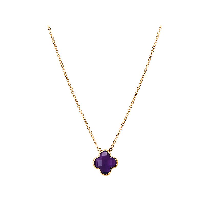 Luxora Amethyst 4-Leaf Clover Necklace in 14K Yellow Gold
