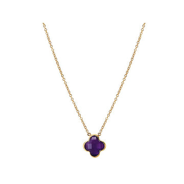 Luxora Amethyst 4-Leaf Clover Necklace in 14K Yellow Gold