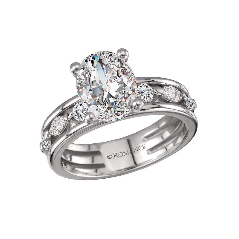 Orbelle Three Row Semi-Mount Diamond Engagement Ring | Bandora 14K White Gold Oval Shape
