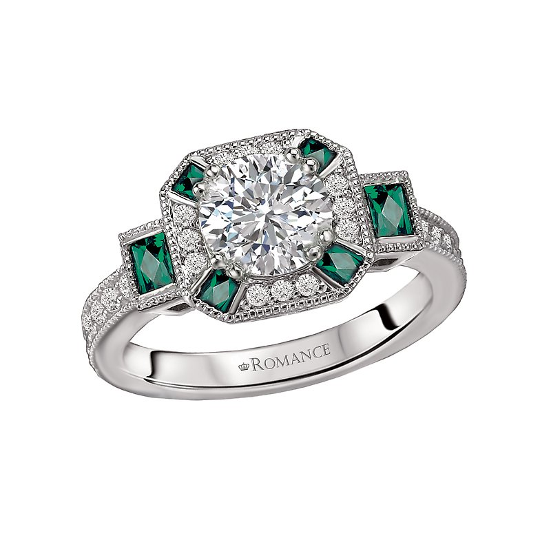 Orbelle Tsavorite and Diamond Halo Semi-Mount Ring in 14K White Gold