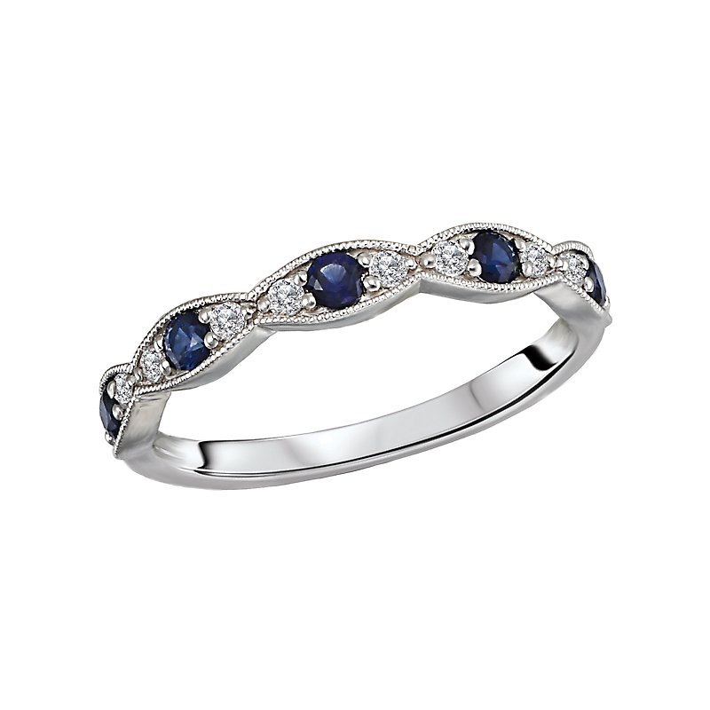 Luxora Classic 14K White Gold Sapphire and Diamond Scalloped Fashion Ring
