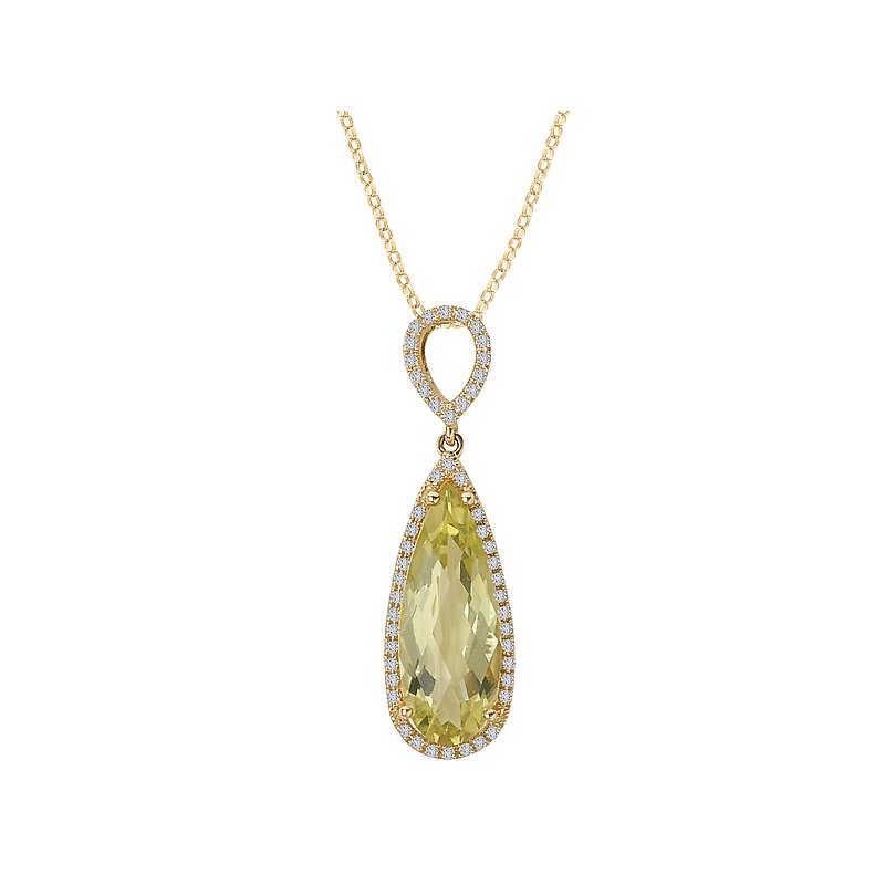 Luxora Lemon Quartz Pendant with Diamonds in 14K Yellow Gold