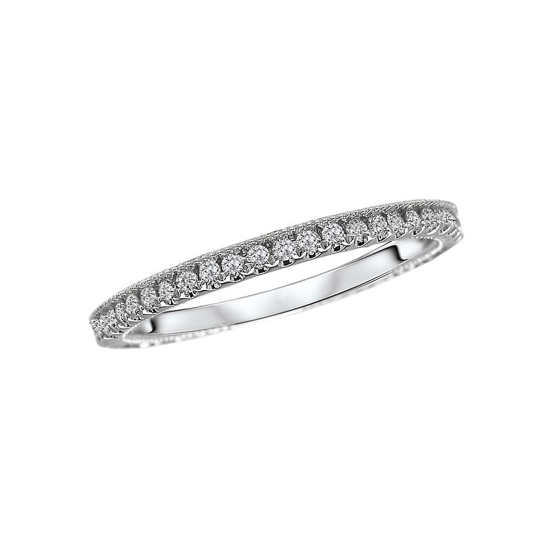 Aurenza Classics Diamond Wedding Band - 14K White Gold Round Faceted Diamond Ring