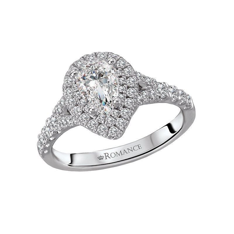 Orbelle Petite Halo Diamond Ring in 14K White Gold with 1/2 ct Pear Center