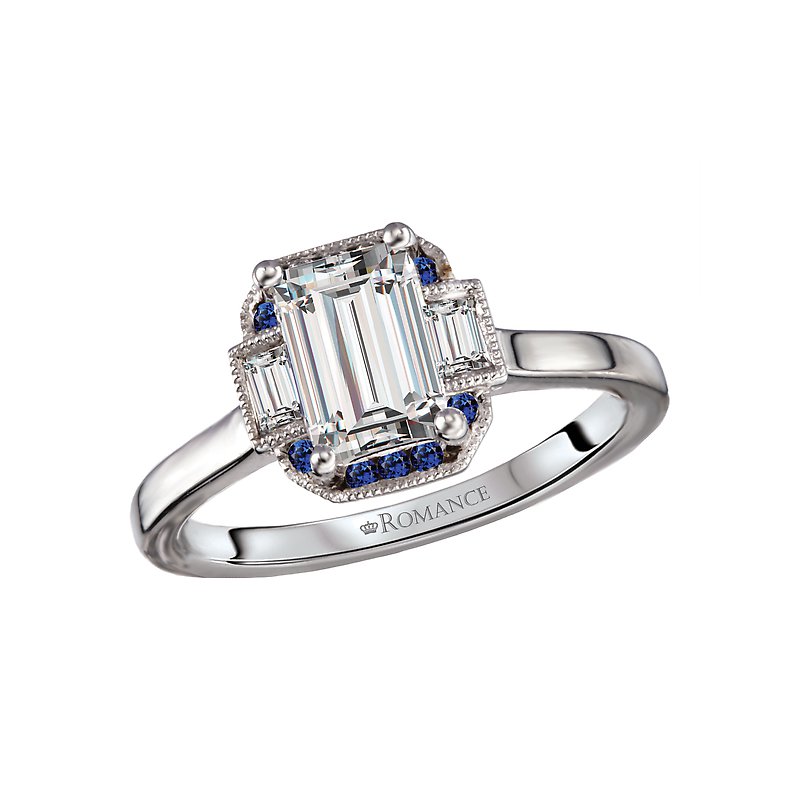 Bandora 14K White Gold Semi-Mount Diamond Engagement Ring with Sapphire Halo