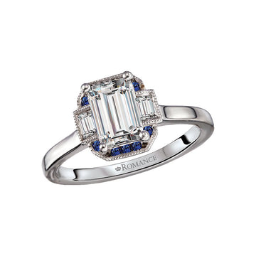 Bandora 14K White Gold Semi-Mount Diamond Engagement Ring with Sapphire Halo