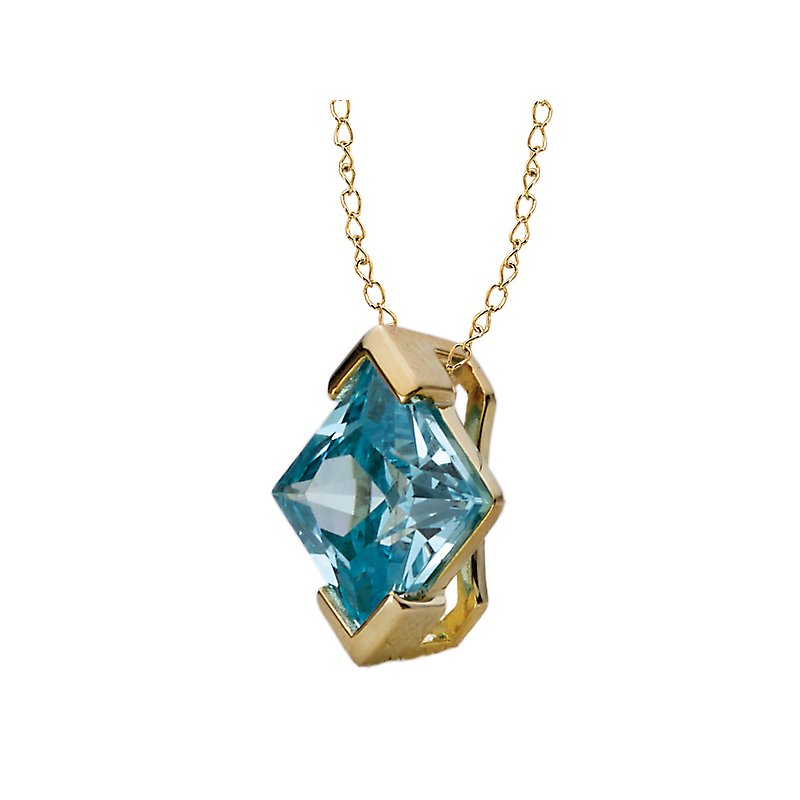 Luxora Princess Cut Blue Topaz Pendant in 14K Yellow Gold