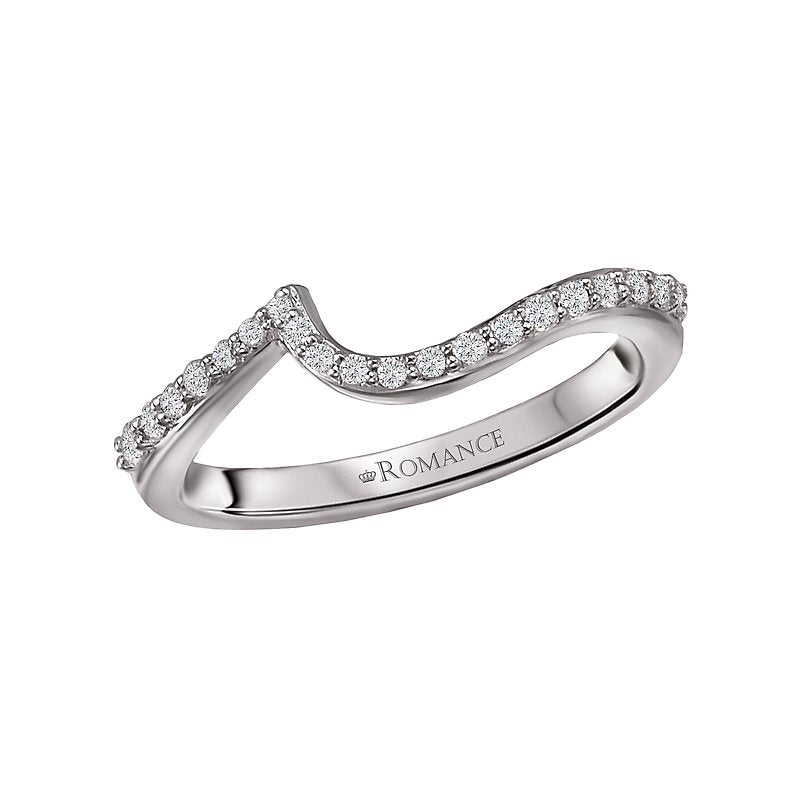 Orbelle Curved Wedding Band in 18K White Gold with Round Diamonds