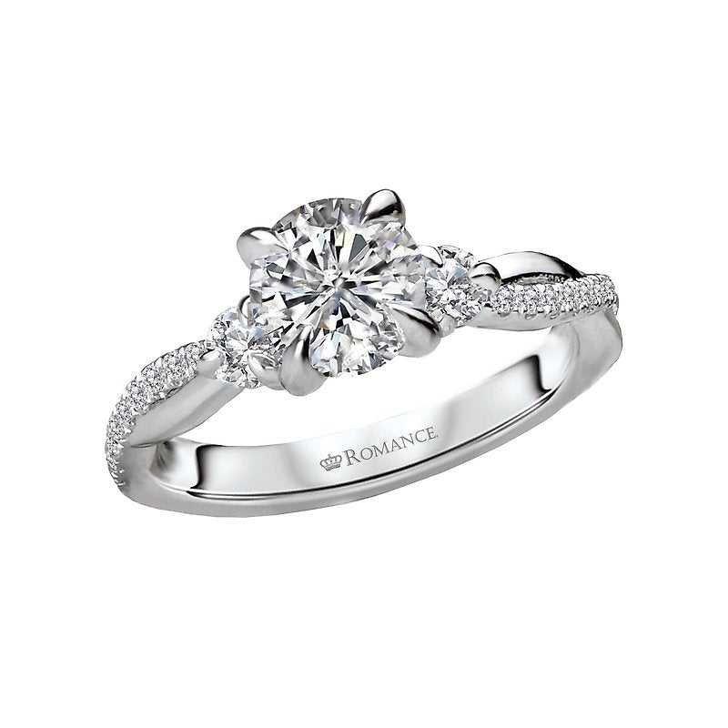 Orbelle 3-Stone White Diamond Semi-Mount Engagement Ring in 14K White Gold