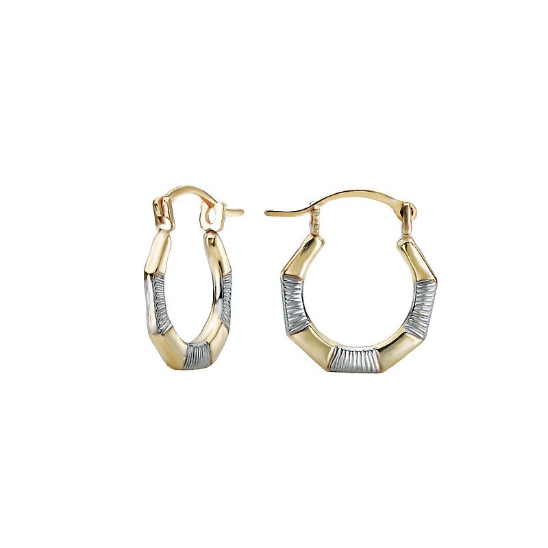 Luxora Octagon Diamond Cut Hoop Earrings in 14K Yellow and White Gold