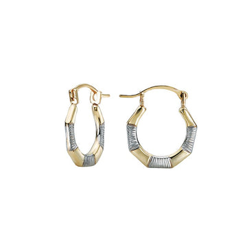 Luxora Octagon Diamond Cut Hoop Earrings in 14K Yellow and White Gold