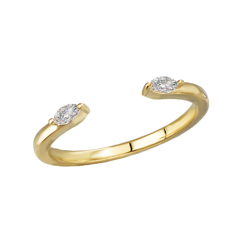 Luxora 14K Yellow Gold Marquise Diamond Cuff Ring - Ladies Fashion Jewelry
