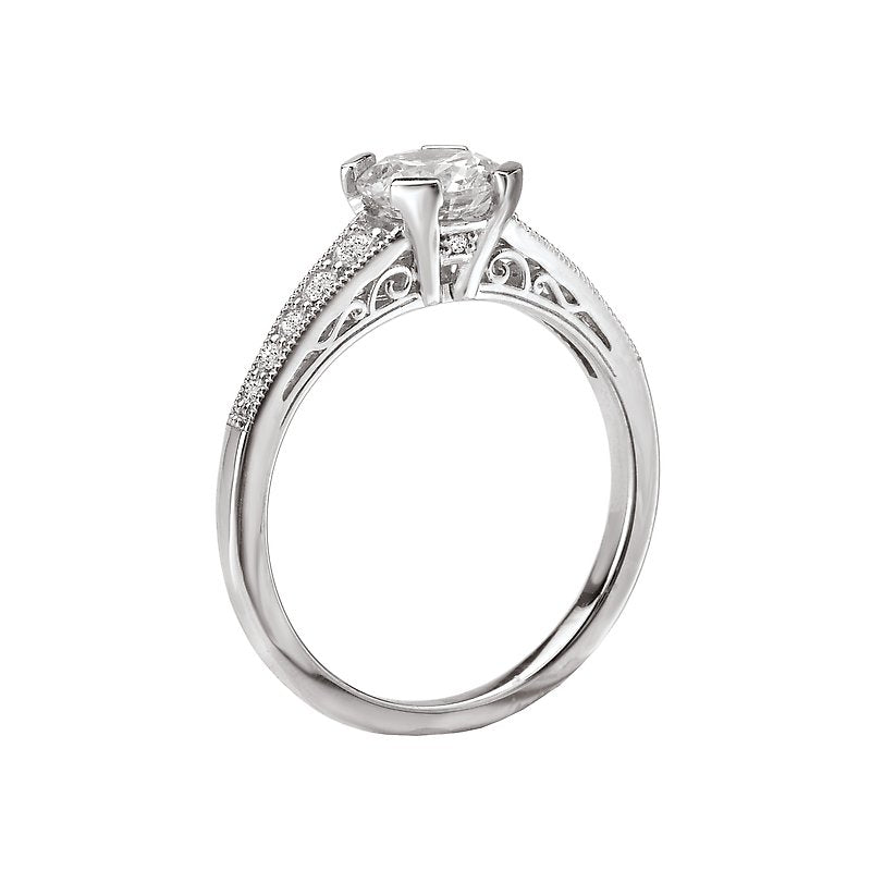 Vintage 14K White Gold Diamond Semi-Mount Ring for 6.5mm Round Stone