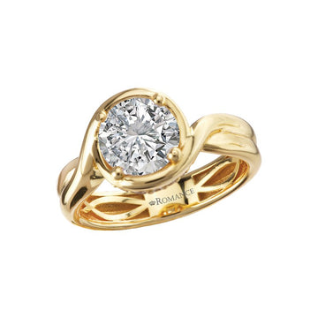 Orbelle 14K Yellow Gold Double Row Shank Hidden Halo Semi-Mount Diamond Engagement Ring