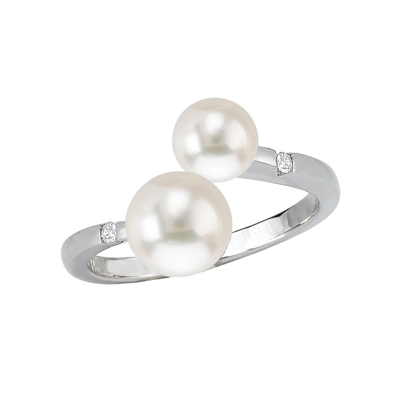 Luxora Ladies Pearl and Diamond Ring - 14K White Gold Fashion Jewelry