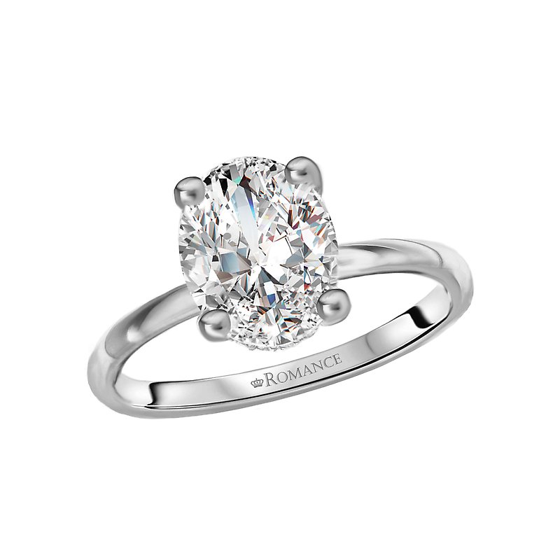 Platinum Hidden Halo Oval Diamond Engagement Ring - Orbelle Collection