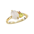 Luxora 14K Yellow Gold Oval Moonstone and Peridot Ladies Fashion Ring with Brown Diamond Accent