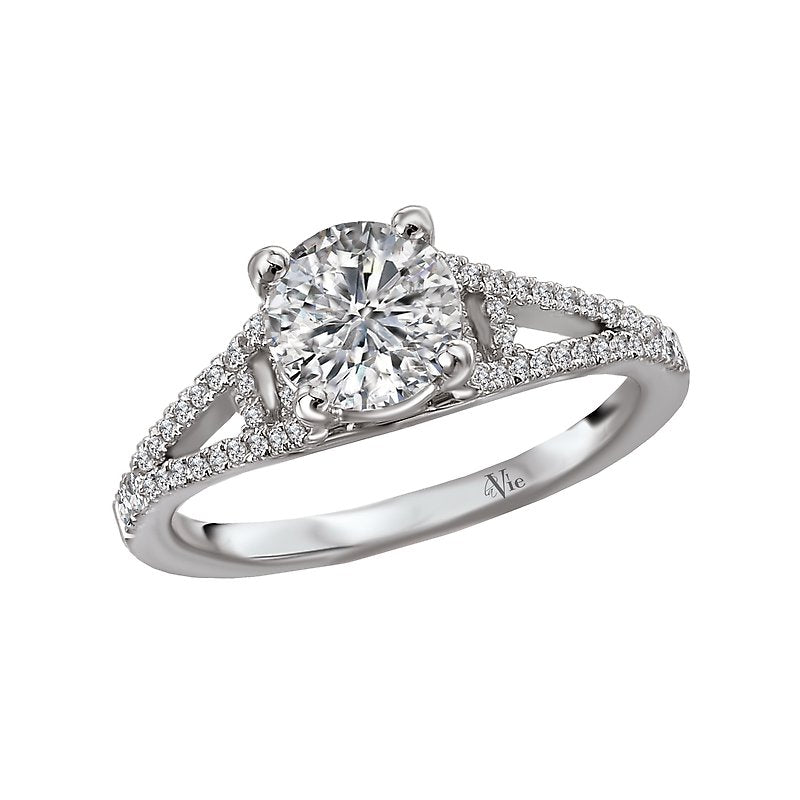 Glemera Bandora 14K White Gold Split Shank Diamond Engagement Semi-Mount Ring