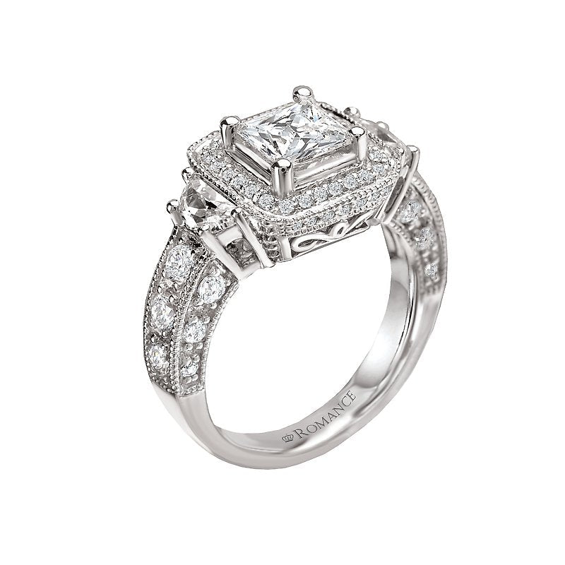 Orbelle Halo Semi-Mount Diamond Ring | 14K White Gold Princess Cut Engagement Ring