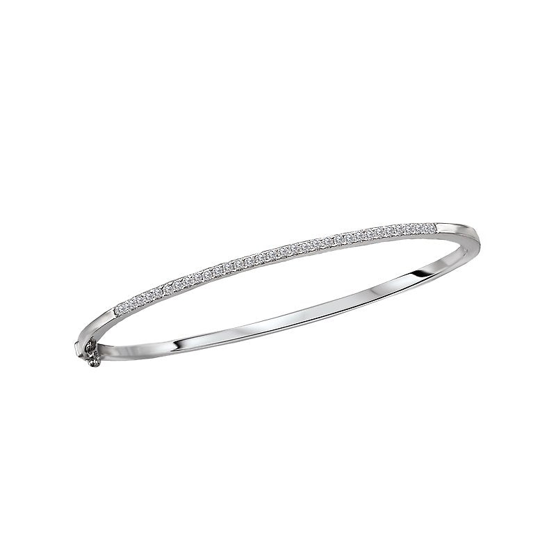 Luxora Ladies Fashion Diamond Hinged Bangle Bracelet in 10K White Gold