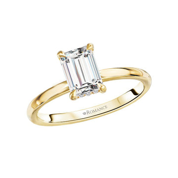 14K Yellow Gold Hidden Halo Diamond Engagement Ring for 7x5mm Emerald Cut Stone