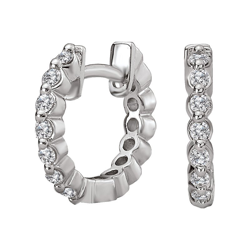 Luxora 14K White Gold Round Diamond Huggie Earrings