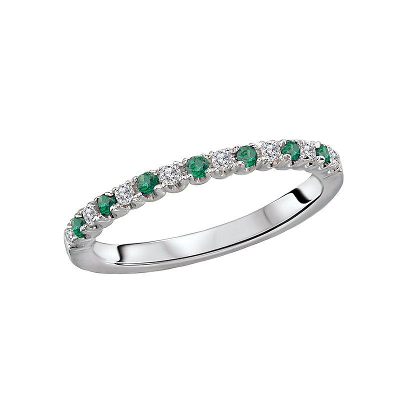 Luxora Ladies Fashion Gemstone Ring - 14K White Gold Stackable Ring with Tsavorite and Diamonds