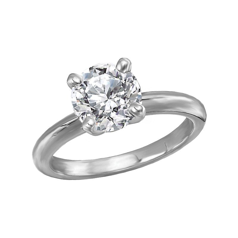 Glemera Solitaire Diamond Ring | 14K White Gold Semi-Mount | Round 7.8mm Center Stone