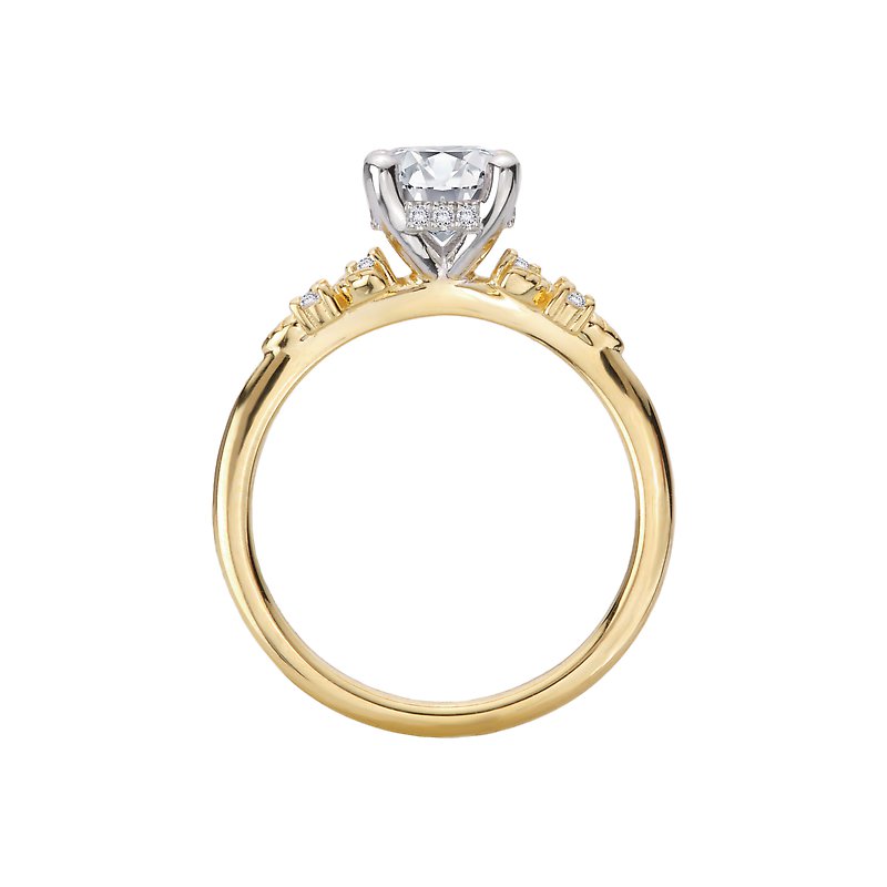 Orbelle 14K Yellow Gold Semi-Mount Diamond Engagement Ring with Hidden Halo and Leaf Design