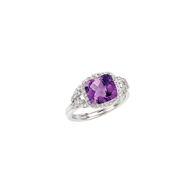 Luxora Ladies Fashion Amethyst Halo Ring in 14K White Gold