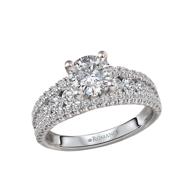 Orbelle 14K White Gold Split Row Semi-Mount Engagement Ring with Round Diamonds